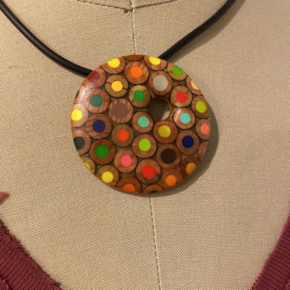 Zincwhite colored pencil artist necklace on rubber cord with Sterling silver - Picture 2 of 7